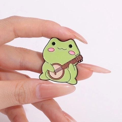 Lot de Broches en Émail Grenouille Dessin Animé Groupe de Musique Grenouille Jouant du Banjo Batterie Trompette Guitare Alliage Badge