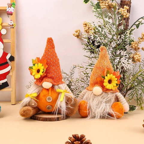 Gnomo De Cosecha Acción Gracias Adornos Colgantes Con Girasol Y Hoja De Arce Gorro De Punto Muñeco Peluche Enano Hogar
