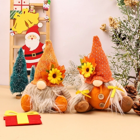 Gnomo De Cosecha Acción Gracias Adornos Colgantes Con Girasol Y Hoja De Arce Gorro De Punto Muñeco Peluche Enano Hogar