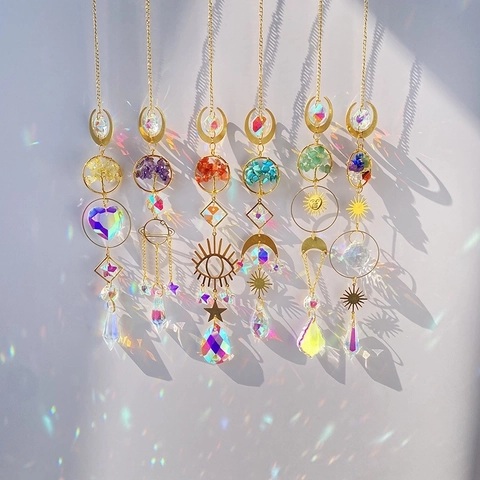 Crystal Suncatcher Tree Of Life Hanging Decoration Natural Stone Metal Prism Rainbow Maker For Window Garden Home