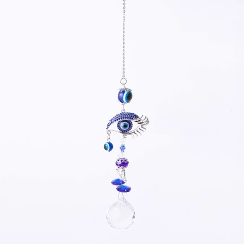 Acchiappasole Malocchio Ornamento Appeso Blu Prisma Sfera Di Cristallo Arcobaleno Lega Metallo Farfalla Decorazione Finestra Casa
