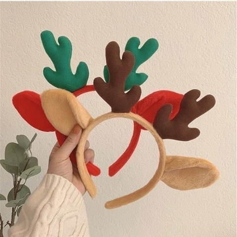 Serre-Tête Cornes De Renne En Peluche Douce Noël Bandeau Pour Fête Soins Du Visage Lavage Visage Femmes Filles Dessin Animé
