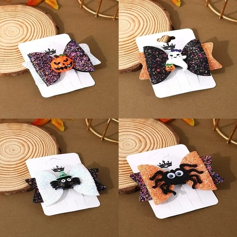 Halloween Strik Haarclip Pailletten Glitter Stof Hars Pompoen Geest Spin Krokodillenclip Party Kostuum Accessoire