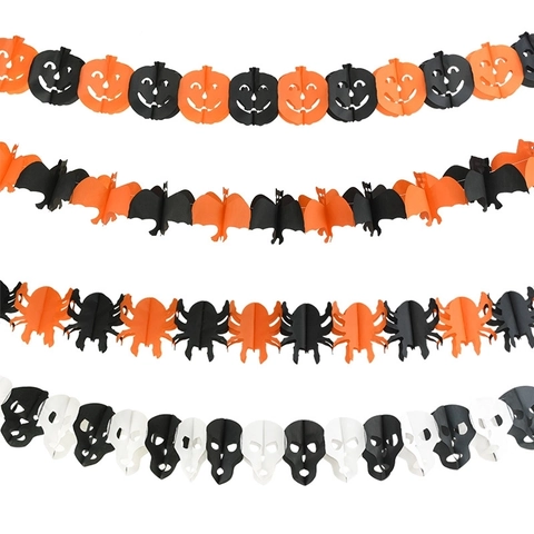 Halloween Ghirlanda Carta Banner Nido Ape Zucca Ragno Pipistrello Teschio Fantasma Strega Decorazione Festa Bar