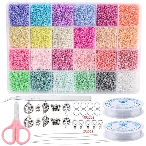 DIY Jewelry Making Supplies Colorful Glass Seed Beads Alloy Charms Elastic String Scissors Tweezers Handcrafted Kit
