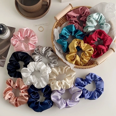 Coleteros De Satén Extragrandes Elegantes Lazos Para El Cabello De Satén Artificial Bandas Elásticas Brillantes Accesorios Retro