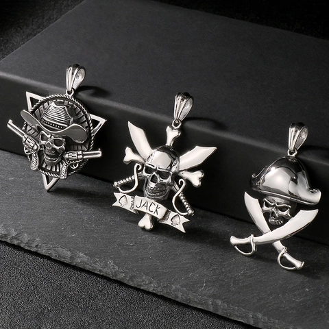 Skull Pendant Pirate Anchor Cross Swords Necklace Stainless Steel Punk Rock Vintage Gothic Jewelry Men Accessory