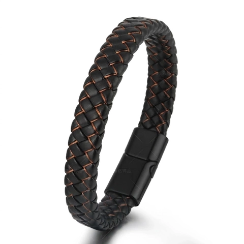 Men Multilayer Hand-Woven Cowhide Leather Bracelet With Magnetic Alloy Clasp Vintage Punk Style Fashion Wristband For Male