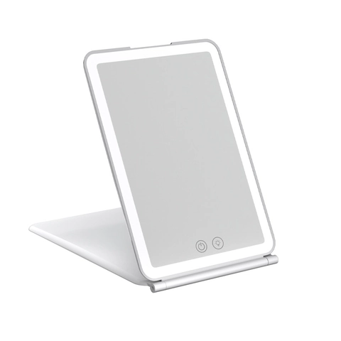 Portable LED Makeup Mirror Folding Travel Vanity Mirror With 3 Color Lights Dimmable Touch Control Rechargeable Slim