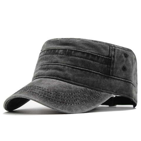 Gorra De Cadete De Algodón Lavado Vintage Techo Plano Sombrero Militar Color Sólido Ajustable Transpirable Para Hombres Mujeres