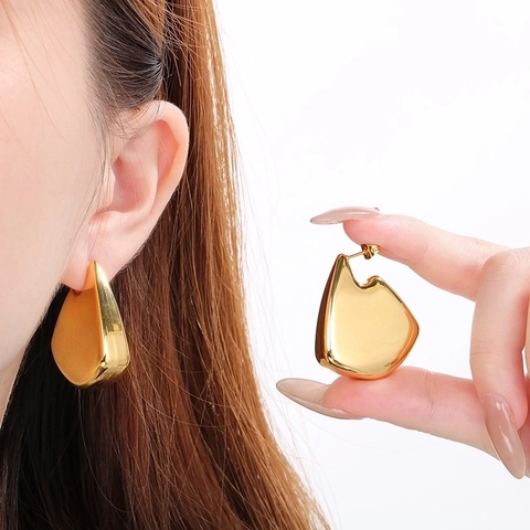 Irregular Geometric Chunky Stud Earrings Stainless Steel High Polish Mirror Finish Bold Minimalist Jewelry For Women