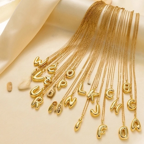 Initial Pendant Necklace 18K Gold Plated Titanium Steel 3D Balloon Alphabet Minimalist Clavicle Chain Jewelry For Women