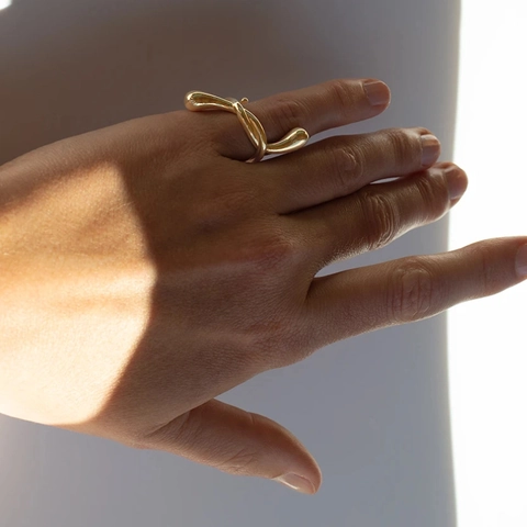 925 Sterling Silver Ring French Minimalist Liquid Metal Irregular Fluid Twisted Abstract Geometric Adjustable For Women