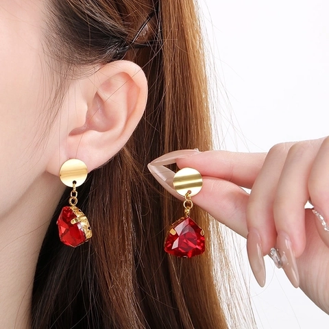 Hängeohrringe Facettiertes Glas Oval Geometrischer Anhänger Mit Edelstahl Ohrhaken Vintage Mode Schmuck Damen