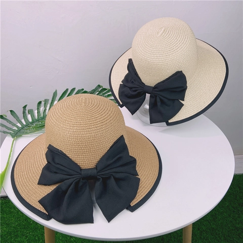 Women Wide Brim Straw Sun Hat With Large Bowknot For Beach Vacation Summer Sun Protection Elegant Foldable