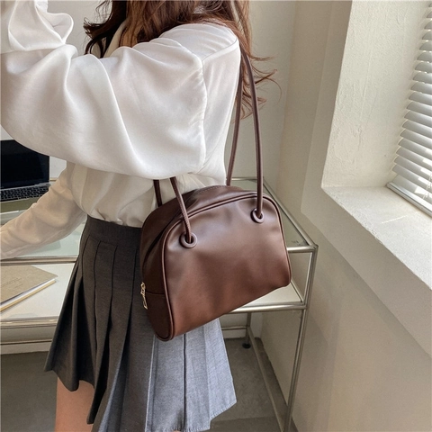 Women Minimalist PU Leather Shoulder Bag Fashion Underarm Underarm Tote Handbag Trend Casual Solid Color Bag With Thin Straps