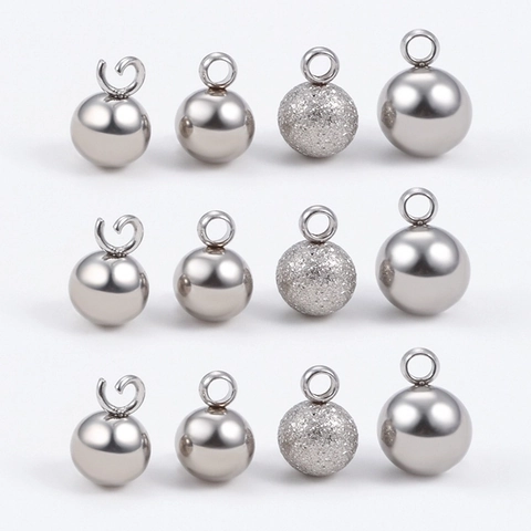 Stainless Steel Round Ball Charms Frosted Polished Bead Pendants With Welded Ring For DIY Necklace Bracelet Jewelry Making
