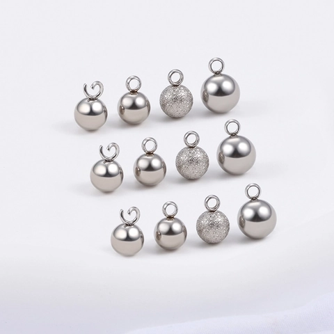 Stainless Steel Round Ball Charms Frosted Polished Bead Pendants With Welded Ring For DIY Necklace Bracelet Jewelry Making