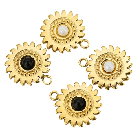 Ciondolo Girasole In Acciaio Inossidabile Per Creazione Gioielli Fai Da Te Placcato Oro Design Floreale Retrò Con Finta Perla Artificial