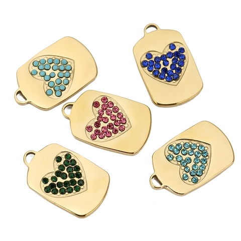Pendenti Rettangolari In Acciaio Inossidabile Con Cuore In Strass Ciondoli In Zircone Colorato Per La Creazione Di Gioielli DIY