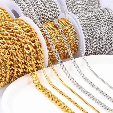 Stainless Steel Curb Chain Double Sided Polished For DIY Jewelry Making Necklaces Bracelets Accessory