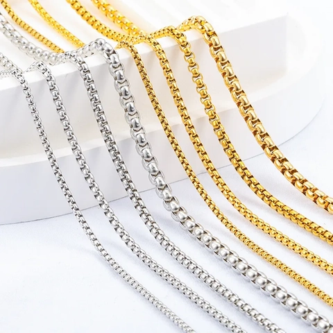 Box Chain Square Link Venetian Chain Stainless Steel DIY Jewelry Making Necklace Bracelet Findings Accessory Gold Silver Tone