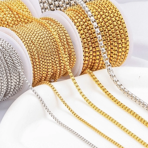 Box Chain Square Link Venetian Chain Stainless Steel DIY Jewelry Making Necklace Bracelet Findings Accessory Gold Silver Tone