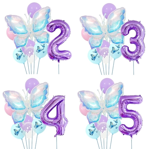 Schmetterling Geburtstag Ballon Kit Aluminiumfolie Laser Lila Nummer Macaron Latex Ballons Traumhafte Party Dekoration Für Kinder