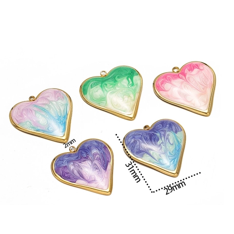 Colgante Corazón Degradado Colorido Acero Inoxidable Chapado En Oro Esmalte Dije Para Hacer Joyas DIY Collares