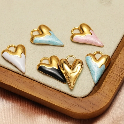 Ciondoli A Cuore In Acciaio Inossidabile Placcato Oro Smalto Goccia Olio Pendenti Per DIY Creazione Di Gioielli Collana Bracciale