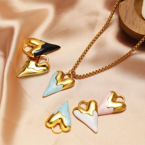 Ciondoli A Cuore In Acciaio Inossidabile Placcato Oro Smalto Goccia Olio Pendenti Per DIY Creazione Di Gioielli Collana Bracciale