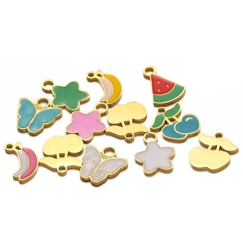 Fruit Flower Butterfly Charms Stainless Steel Enamel Drip Oil Pendants For DIY Jewelry Making Accessories Women Girls
