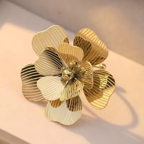 18K Vergoldet Edelstahl Blume Offener Ring Für Damen Vintage Botanisch Blütenblatt Verstellbarer Fingerring Statement Schmuck Geschenk