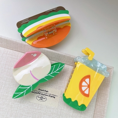 Acetate Hair Claw Clip Cute Cartoon Food Fruit Animal Shapes Handmade Fashion Hair Styling Accessories For Women Girls