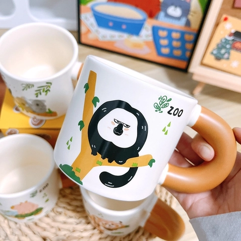 Ceramic Mug Cartoon Animal Zoo Theme Underglaze Color Thick Handle Cute Coffee Cup For Home Office Gift Novelty
