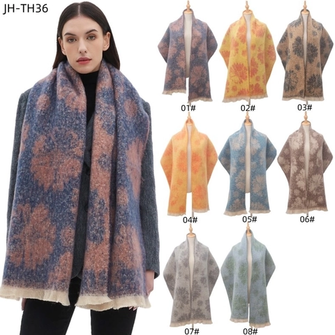 Mode Damen Winter Jacquard Blumen Schal Warm Polyester Stola Mit Quasten Weich Halstuch Für Herbst Winter