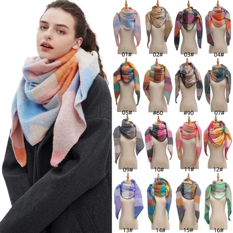 Sciarpa Triangolare A Quadri Da Donna Poliestere Spessa Calda Inverno Scialle Tartan Accessorio Moda Bordo Tagliaecuci