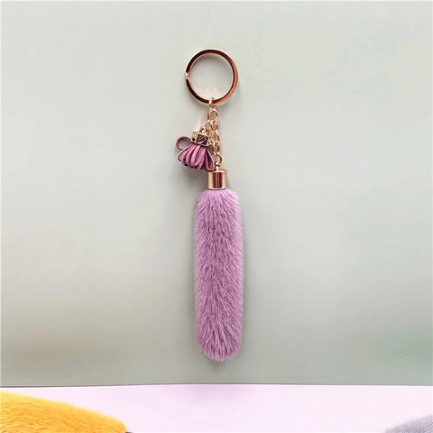 Faux Mink Fur Plush Tail Keychain With Leather Tassel Soft Furry Bag Charm Key Ring Decorative Accessory