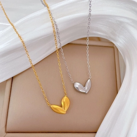 Collana Con Pendente Doppia Foglia Germoglio Minimalista Acciaio Al Titanio Oro Argento Placcato Catena Di Clavicola Gioielli Donna