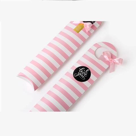 Long Strip Cardboard Gift Boxes With Ribbon Bows And Stickers For Biscuit Candy Packaging Korean Style Fresh Design