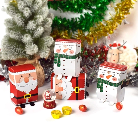 Scatole Regalo Per Caramelle Di Natale Cartone Bianco Cartone Animato 3D Babbo Natale Pupazzo Di Neve Confezione Festa