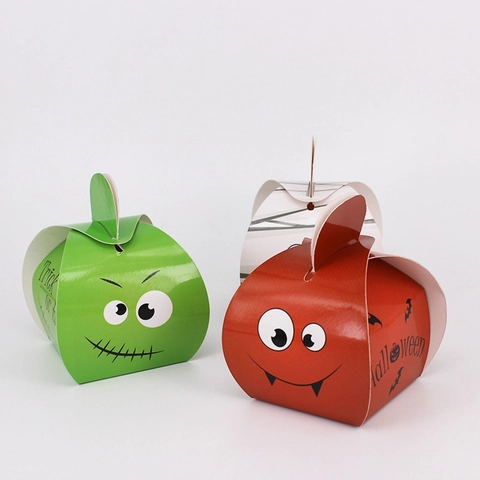 Halloween Candy Gift Boxes Paper Foldable Treat Bags With Handle Cartoon Mummy Monster Pumpkin Patterns Party Favors