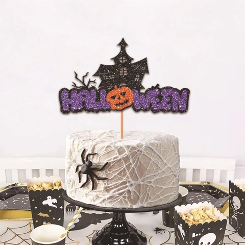 Decorazioni Torta Halloween Carta Glitterata Scritta Happy Halloween Per Decorazione Dessert Pasticceria Accessori Festa