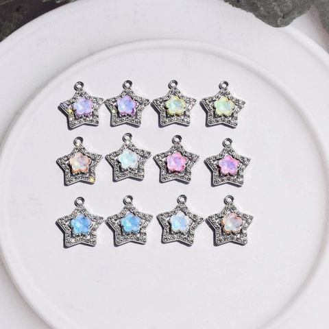 Star Flower Pendants Alloy Rhinestone Pentagram Macaron Color DIY Jewelry Making Accessories Charms