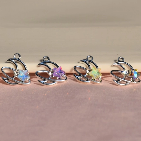Stern Mond Charms Zinklegierung Mit Bunten Synthetischen Edelsteinen Für DIY Schmuckherstellung Armband Ohrring Zubehör