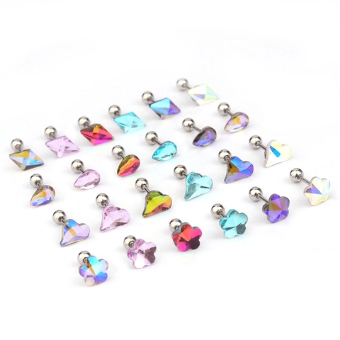 Orecchini A Lobo Per Cartilagine Acciaio Inossidabile Zircone Colorato Chiusura A Vite Gioielli Piercing Donna