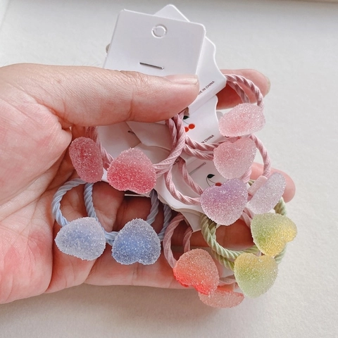 Sweet Candy Color Frosted Heart Star Hair Clips And Elastic Hair Ties Gradient Sugar Texture Accessories For Girls