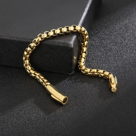 Heren Box Chain Armband Titanium Roestvrij Staal Vierkante Schakels Hip Hop Minimalistische Sieraden Gepolijst Gebrused