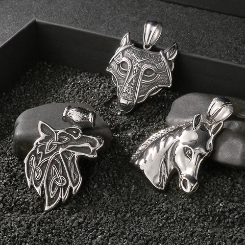 Collar Con Colgante De León Lobo Caballo De Acero Inoxidable Vikingo Nudo Celta Punk Gótico Joyas Para Hombre