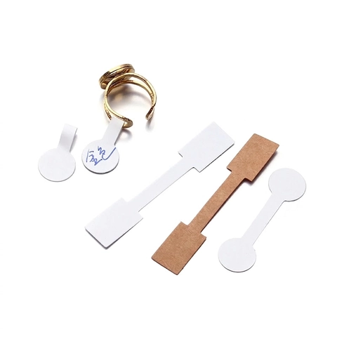 Jewelry Price Tags Self-Adhesive Paper Barbell Shape Labels For Rings Necklaces Display Blank Kraft White Multiple Sizes